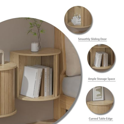 Floating Nightstand Set of 2 with Sliding Roller Shutter Doors,Wood | Set of 2 Floating Nightstands,Smooth Sliding Roller Shutters Hide Clutter.Curved Rounded Edges,Space-saving. - color: Floating Nightstand-oak
