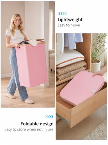 IEGrow Laundry Hamper with Lid,110L Laundry Basket with Mesh Bags,Pink | Dirty Clothes Hamper Basket with Bamboo Handle for Clothes Towels - color: Pink, size: 110L