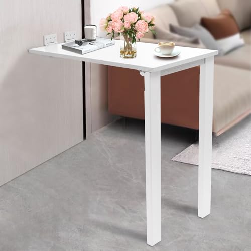 Wall Mounted Bar Table, Folding Flip-up Dining Table with Support Legs, Wooden Drop-Leaf Wall Desk for Kitchen Laundry Room Office, 29.52 x 15.75 x 29.13 Inch