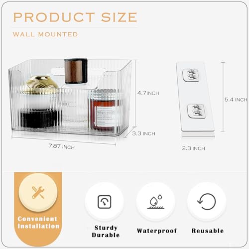 2 Pack Cabinet Door Organizer, Adhesive Wall Mounted Organizer Bins, Clear Storage Caddy, Stackable Basket for Kitchen Cabinets, Bathroom, Pantry, Office, and Tabletop Organization - color: Clear