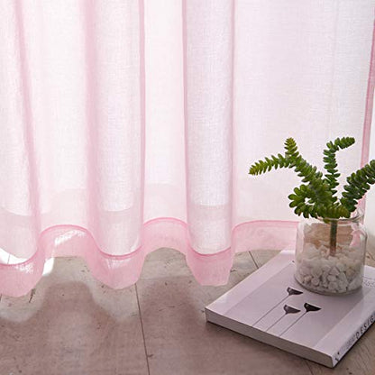 Baby Pink Semi Pink Sheer Curtains 63 Inch Length 2 Panels Faux Linen Baby Pink Sheers 63 with Rod Pocket for Girls Kids Room 52x63 - color: Baby Pink, size: 52"W x 63"L (Pack of 2)