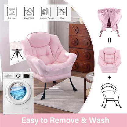 Lazy Chair, Comfy Reading Accent Chair for Bedroom, Pink | Comfy Bedroom Accent Chair with Washable Removable Cover and extra throw pillowfor Living Room Dorm - color: Pink-single