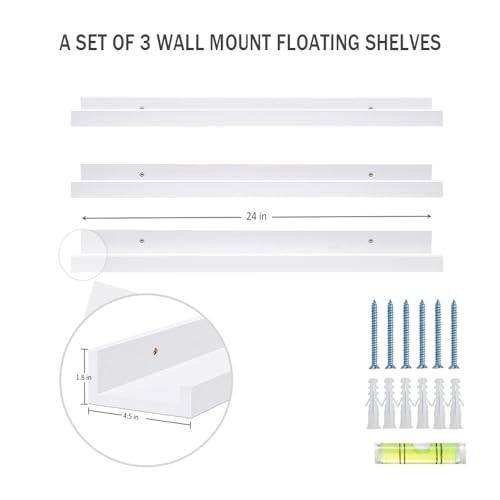 AZSKY 24 Inch Picture Ledge Shelf Floating Shelves Wall Mounted Set of 3 White - color: White, size: 24in set 3