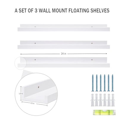 AZSKY 24 Inch Picture Ledge Shelf Floating Shelves Wall Mounted Set of 3 White - color: White, size: 24in set 3