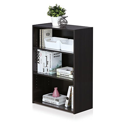 Furinno WRIGHT Book Shelf, 3-Tier Modern Bookshelf, Bookcase with Closed Back, 11.6" x 24.5" x 35.3", for Living Room, Bedroom, Home Office, Cinnamon Cherry - color: Black Espresso, size: 3-Tier