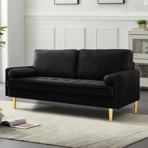 67" Mid Century Modern Loveseat Sofa, Tufted Love Seat Couch (Black) - color: Black