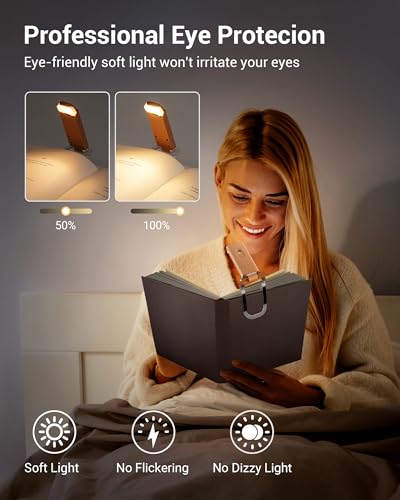 DEWENWILS Rechargeable LED Clip on Book Light for Reading in Bed Mocha | Warm White, Brightness Adjustable, Flexible Lighting Angle, Compact & Lightweight for Bookworms, Kids, Adults - color: Mocha Mousse