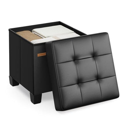 SONGMICS Storage Ottoman, Cube Ottoman with Legs, 15 x 15 x 15.7 Inches, Footstool, Footrest, 10 Gal. (37 L), Synthetic Leather, for Bedroom, Living Room, Dorm, Ink Black ULSF0512B02 - color: Ink Black