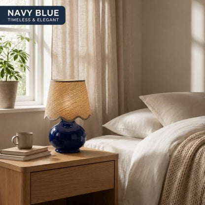 Benton Ceramic Table Lamp with Fabric Shade – 13" Bedside Accent Lamp for Bedroom, Living Room & Nightstand (Navy) - color: Navy