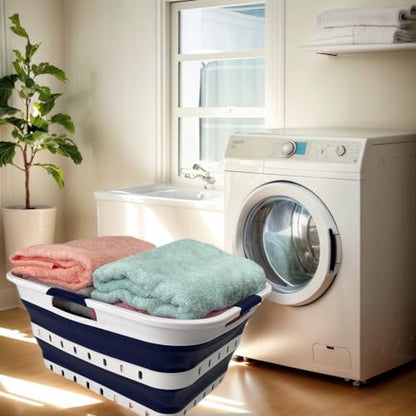 SAMMART 42L (11 gallon) Collapsible Plastic Laundry Basket - Foldable Pop Up Storage Container/Organizer - Space Saving Hamper/Basket (1, White/Starry Blue) - color: White/Starry Blue