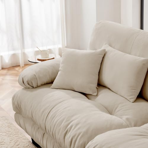 Sofa with 2 Pillows for Living Room, Comfy Couch for Bedroom with Deep Seat, Soft Fabric Upholstered 2-Seater Loveseat for Small Apartments, Light Coffee