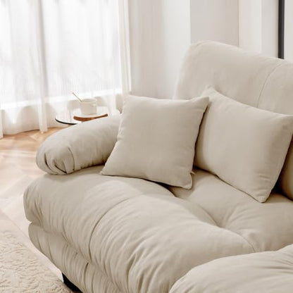 Sofa with 2 Pillows for Living Room, Comfy Couch for Bedroom with Deep Seat, Soft Fabric Upholstered 2-Seater Loveseat for Small Apartments, Light Coffee