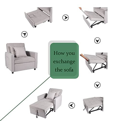 Sofa Bed Chair 3-in-1 Convertible Chair Bed, Lounger Sleeper Chair, Single Recliner for Small Space with Adjustable Backrest (Light Grey) - color: Light Grey