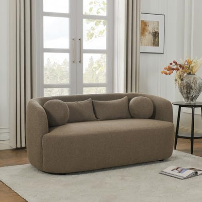 KINWELL 68" Boucle Upholstered Loveseat with 4 Toss Pillows, Teddy Brown | No Assembly Deeper 2-Seater Sherpa Couch Settee Love Seat Sofa with 3 Height Options for Small Spaces Apartment Living Room - color: Teddy Brown, size: Loveseat