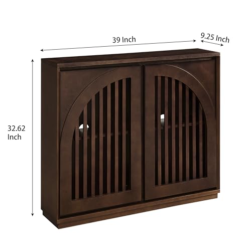 Mid Century Modern Small Sideboard Cabinet 39'' Narrow Dining Buffet Coffee Bar Accent Storage Cabinet for Living Room Hallway Entryway, Dark Walnut - color: Dark Walnut, size: Slat Doors