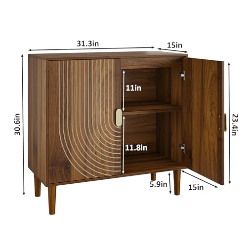 Sideboard Buffet Cabinet with Storage,Sideboard Buffet with Doors and Adjustable Shelf,Wooden Storage Cabinet, 31.3”W x 15.0”D x 30.6”H (Walnut)