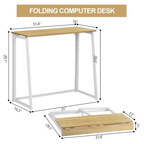 Folding Computer Desk for Small Spaces, 31.4 Inch Foldable Computer Table for Home Office, Study, Writing Work Desk (Oak) - color: Oak