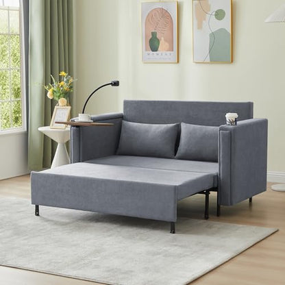 Pull Out Sofa Bed, 2-in-1 Multi-Functional Sleeper Couch Small Loveseat Bed with Hidden Side Table, Phone Holder and Cup Holder for Living Room, Small Space, Apartment (Grey) - color: 2-in-1 Grey 2 Seater