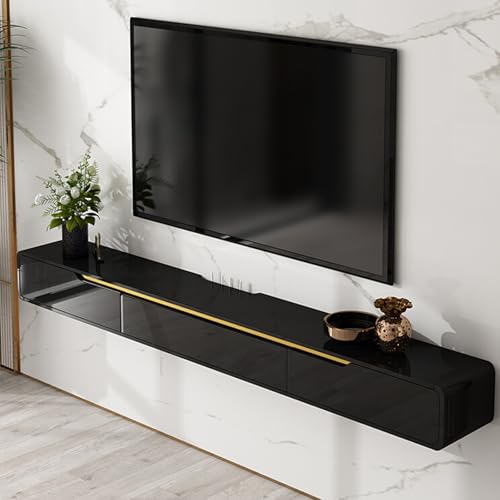 Solid Wood Floating TV Stand Wall Mounted, Black, 63" Wall Mounted Entertainment Center Console, Hanging tv Media Shelf for Living Room, Bedroom (DSGBLACK-A, 63IN) - color: Dsgblack-a, size: 63IN