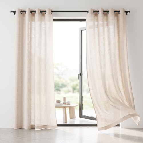 Linen Blended Sheer Curtains & Drapes - 84 Inches 2 Panels Set | Light Filtering & Semi-Sheer Privacy Protection, Grommet Top, Fits Living Room and Bedroom, 54 Inches Wide, Natural Linen - color: Natural, size: 54"W x 84"L (Pack of 2)