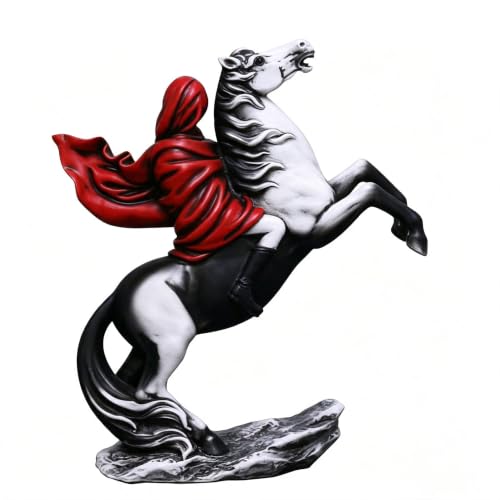 Banksy Inspired Hooded Rider on Horse Resin Statue, 6.7 Inch Street Art Figurine, Red Cloak Knight Sculpture, Modern Graffiti Art Desktop Ornament for Home Shelf Decor & Art Collectors - color: Horse Riding Girl