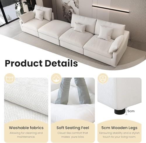 Cloud Couch Modular Sectional Sofa,119.29" U Shaped Couch, Oversized Down Filled Convertible Wide Seater,3 Seater with 2 Ottomans for Living Room Set, Covers Washable&, White - color: White, size: 3 Seat &2 Ottoman