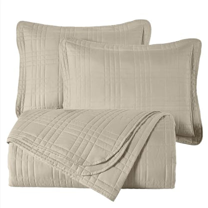 Chezmoi Collection Kingston Queen Size Bedspread Set, 3-Piece Khaki Oversized Quilted Microfiber Lightweight Bedspread Coverlet (100"x106") for All Seasons - color: Khaki, size: Queen