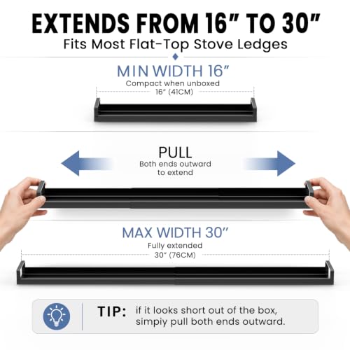 Bumusty 30" Adjustable Magnetic Stove Top Shelf, Matte Black | Expandable Spice Rack with Strong Magnetic Hold for Seasoning Storage and Kitchen Counter Organization - size: Magnetic