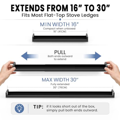 Bumusty 30" Adjustable Magnetic Stove Top Shelf, Matte Black | Expandable Spice Rack with Strong Magnetic Hold for Seasoning Storage and Kitchen Counter Organization - size: Magnetic