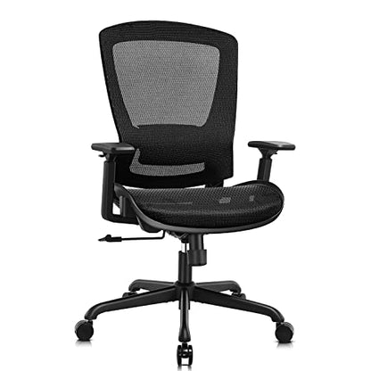Ergonomic Mesh Office Chair,Comfy Computer Desk Chair - BIFMA 5.1 Certified Commercial Swivel Task Chair for Home Office - Adjustable Lumbar Support & Armrests,Tilt Function,Wide Seat (Black) - color: Black