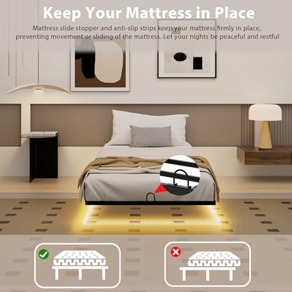 Twin Size Floating Bed Frame with Smart LED Lights, Metal Platform Bed | Modern Metal Platform Floating Bed Frame Twin - Heavy Duty, Easy Assembly, No Box Spring Needed and Noise Free - size: Twin