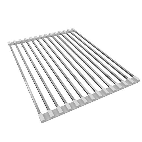 LUEXBOX Roll Up Dish Drying Rack, 17 inch Stainless Steel in Sink Dish Drying Rack, Multipurpose Foldable Kitchen Sink Rack Mat for Dishes, Cups, Fruits Vegetables, Multi-Use Drying, Draining - color: Silvery Grey