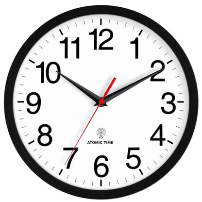 Wall Clock Analog 14 Inch Atomic Battery Operated Silent Clock | Black, Easy To Read, Non Ticking, Round, Accurate, Kitchen, Living Room, Classroom, Office, School - color: Atomic_black, size: 14 Inch