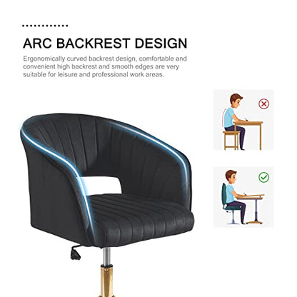 Velvet Office Desk Chair, Upholstered Home Office Desk Chairs with Adjustable Swivel Wheels, Ergonomic Office Chair for Living Room, Bedroom, Office, Vanity Study (Black) - color: Black