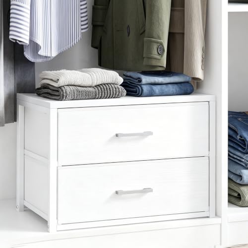 Fixwal Closet Drawers for Clothes, 1 Pack, 2 Drawers Dresser, 21.2" Wide | height 16.1", 2 fabric storage drawers, wooden top, white, spacious storage, dresser for bedroom - size: 15.7"D x 21.2"W x 16.1"H