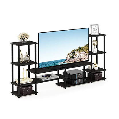 Furinno Turn-N-Tube TV Stand, Wide Open Frame Entertainment Center with Storage, TV Console with Tall Side Shelves for TV up to 48 Inch, for Living Room, Bedroom, Espresso - color: Espresso, style: 78 Inch - 9 Tiers