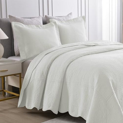 MarCielo 3-Piece 100% Cotton Oversized Bedspread Lightweight Quilt Coverlet Embroidery Farmhouse Bedding Set (TG Bright White, Oversized Queen (100"x106")) - color: Tg Bright White, size: Oversized Queen (100" x 106")