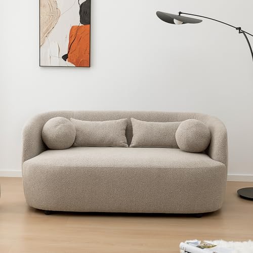 KINWELL 68" Boucle Upholstered Loveseat with 2 Swivel Barrel Chairs, Taupe | No Assembly Sherpa Living Room Furniture Sets, 2-Seater Couch Settee and Accent Chairs Armchairs for Small Spaces Apartment - color: Taupe, size: Loveseat + 2 Chairs