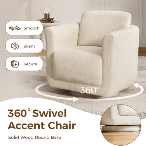 Swivel Accent Chairs Set of 2, Fully Assembled Chenille Armchairs, Linen | 360° Swivel chairs set of 2, 350 lbs capacity, solid wood frame, ergonomic reading chairs, modern accent chairs for bedroom - color: Linen, size: Set of 2