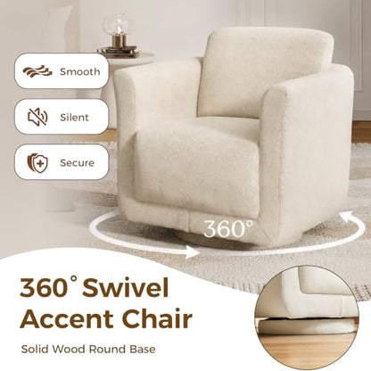 Swivel Accent Chairs Set of 2, Fully Assembled Chenille Armchairs, Linen | 360° Swivel chairs set of 2, 350 lbs capacity, solid wood frame, ergonomic reading chairs, modern accent chairs for bedroom - color: Linen, size: Set of 2