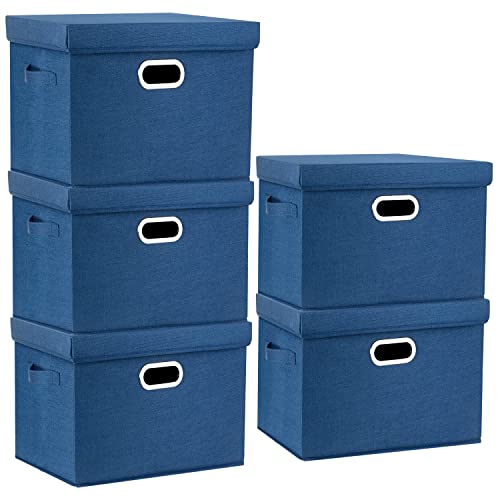 Large Storage Bins with Lids, Collapsible, Washable, Fabric Storage Boxes for Organizing, 17.3x11.8x11.4 inches, 5 Pack, Classic Blue - color: Classic Blue, size: 5-Pack Large