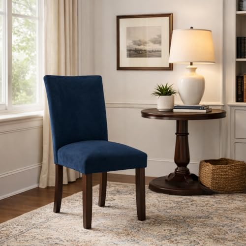 HomePop Parsons Classic Upholstered Accent Dining Chair, Set of 2, Navy Velvet - color: Navy Velvet, style: Pack of 2