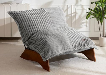 MAXYOYO Adjustable Living Room Chair, 3-Position Bean Bag Chair with Frame | Upholstered Accent Chair with Frame, Removable Cushion, Soft Reclining Lounge for Bedroom, Apartment, Office, Grey - color: Striped Cross Grey