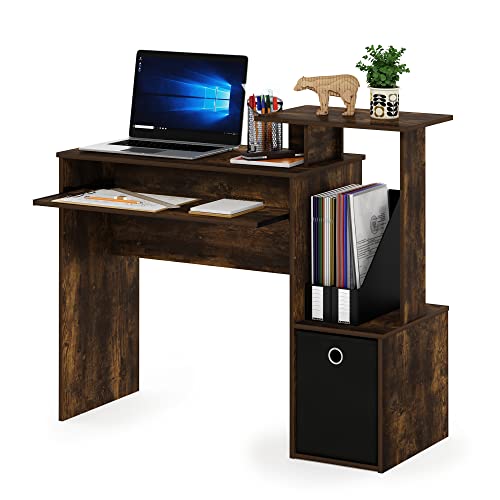 Furinno Econ Computer Writing Desk, Amber Pine/Black | Side Shelves and Storage Bin, Computer Desk, Office Desk, for Home Office, Study Room, Dorm - color: Amber Pine/Black, size: Compact