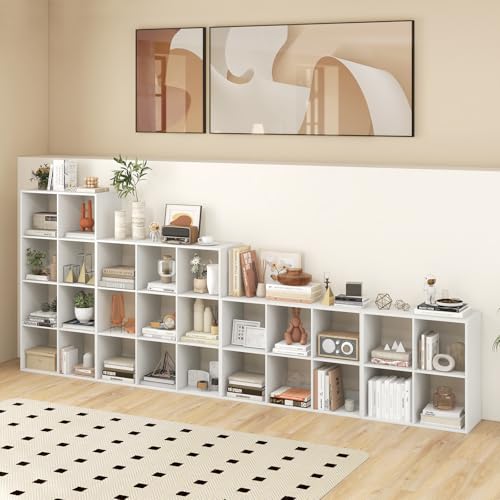 GIANTEX 4-Cube Bookcase, White Cubby Bookshelf w/Back Guardrail & Anti-Tipping Kits, 6-Tier Freestanding Storage Organizer with Shelves, Open Back Display Rack for Living Room, Bedroom, Study - color: White, size: 4-Cube