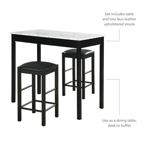 Space Saving Design, Black Finish, Faux Leather Seats, 36 Inch Counter Height Table - color: Black