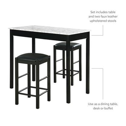 Space Saving Design, Black Finish, Faux Leather Seats, 36 Inch Counter Height Table - color: Black