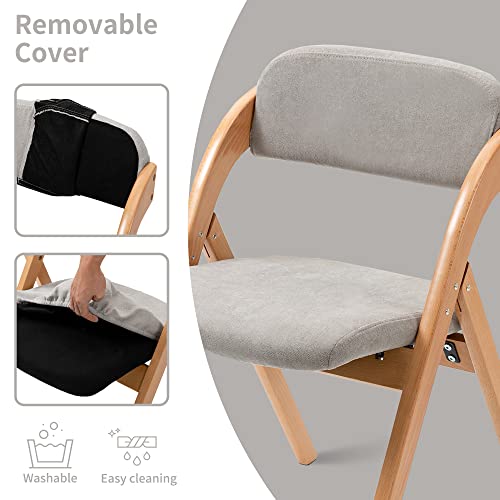 Folding Chairs with Cushion Padded Foldable Chiars 4 Pack | Wooden Dining Fold Seat with Removable Cover Extra Chair for Guests Kitchen Office Wedding Party Picnic, Grey - color: Grey, size: 4PCS