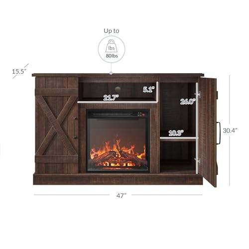 BELLEZE 47" TV Stand with 18" Electric Fireplace Heater & Media Entertainment Center Console Table for TV up to 50" with Open Storage Shelves & Cabinets - Veropeso (Espresso) - color: Espresso, style: 47" TV Stand/W 18" Fireplace