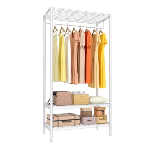 Clothes Rack with Shelves, Heavy Duty Garment Rack, Portable Closet | 660 Lbs Adjustable Wire Shelving Clothes Storage Organizer, Freestanding Metal Wardrobe for Bedroom, Apartment, Dorm - color: White, size: 35.4"W x 17.7"D x 68.9"H